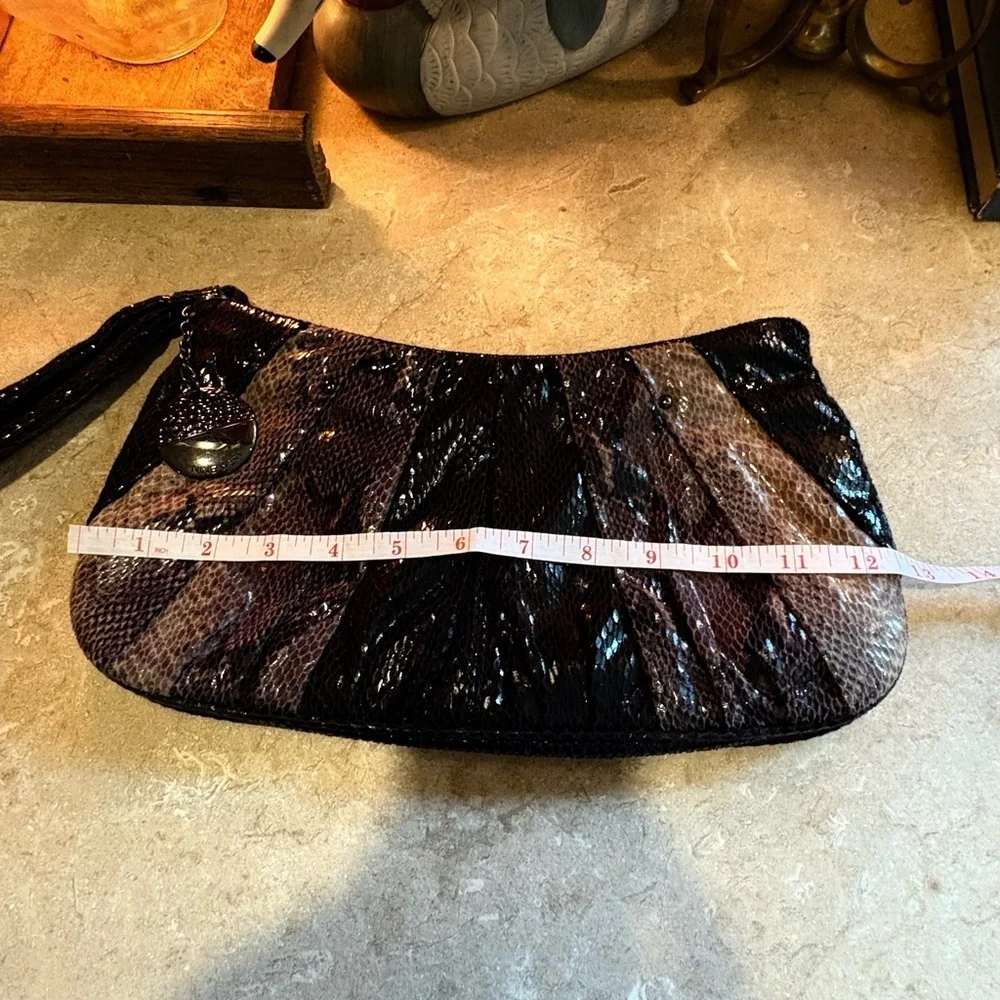 NINE WEST Faux Python Snake Print Black Metallic Clutch